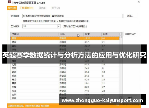 英超赛季数据统计与分析方法的应用与优化研究 英超赛季数据统计与分析方法的应用与优化研究