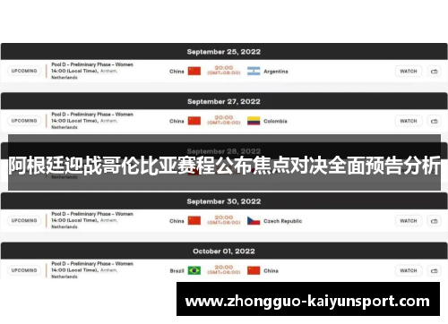 阿根廷迎战哥伦比亚赛程公布焦点对决全面预告分析